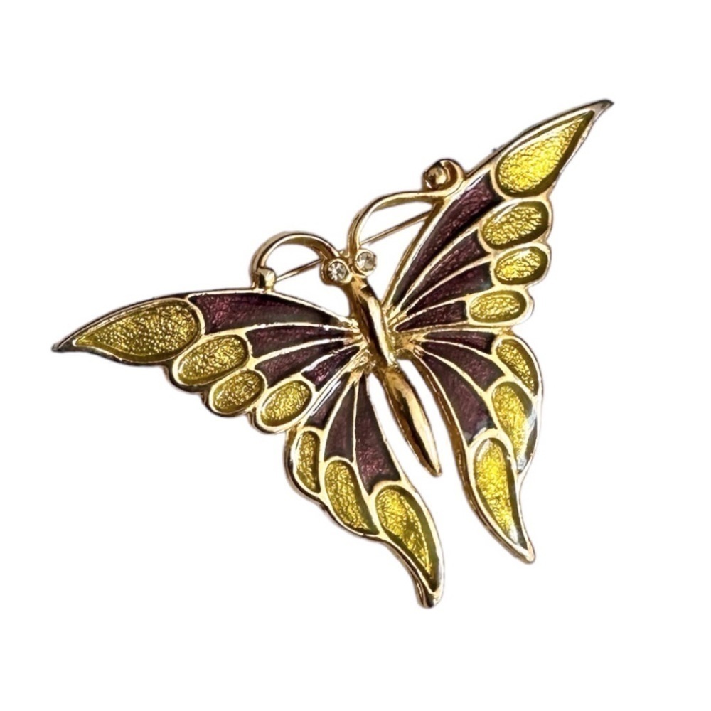 Vintage SFJ Gold Tone Colorful Rhinestone Butterfly Brooch